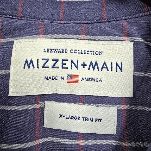 Mizzen Main Shirt Men XL Blue Check Leeward Button Up‎ Trim Fit Stretch Office - Picture 5 of 12